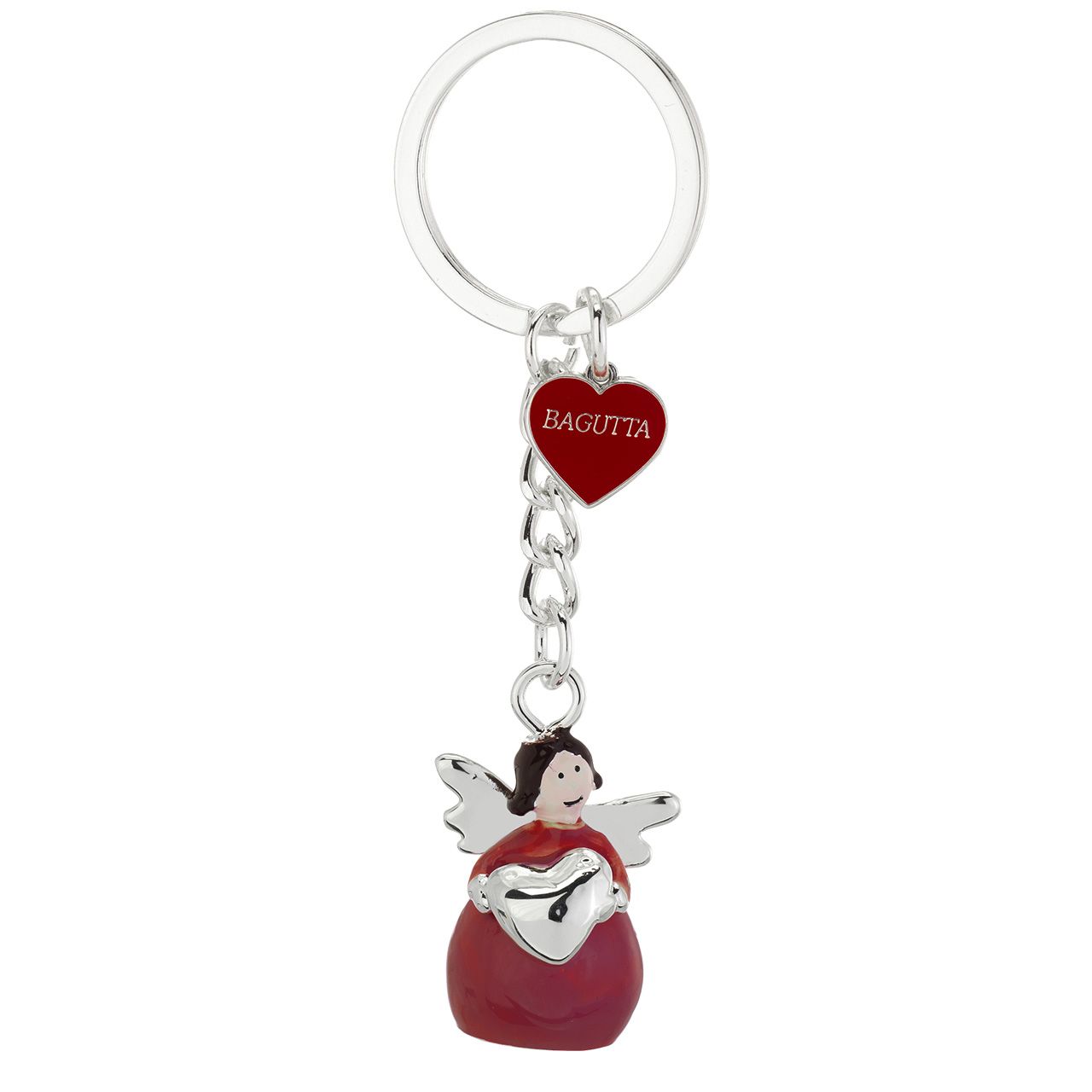 PORTACHIAVI ANGELO METALLO SILVER PLATED ROSSO CON CUORE